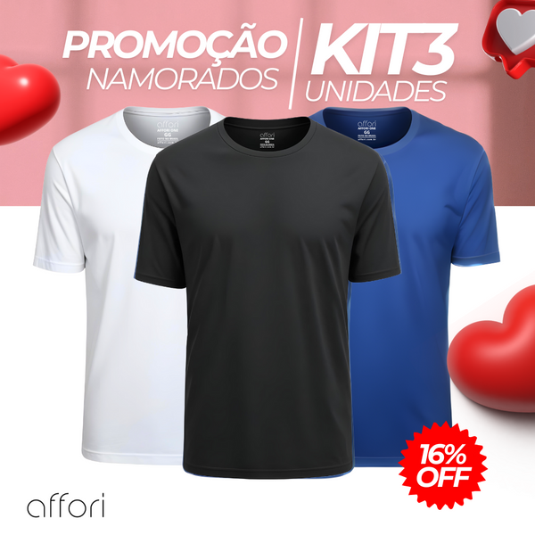 Kit 3 Camisetas Tecnológicas Affori One - Presente Dias Dos Namorados