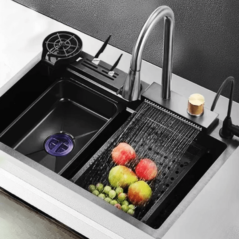 Cuba de Cozinha Gourmet Cascata com Torneiras e Acessórios 75 x 45 cm