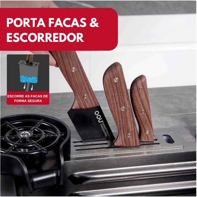 Cuba de Cozinha Gourmet Cascata com Torneiras e Acessórios 75 x 45 cm