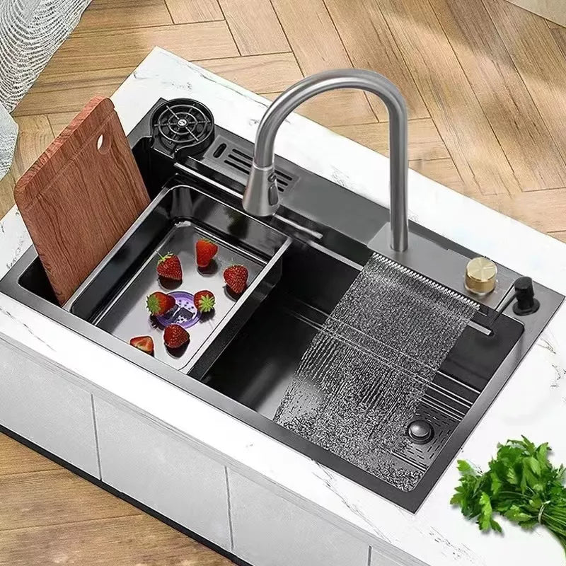 Cuba de Cozinha Gourmet Cascata com Torneiras e Acessórios 75 x 45 cm