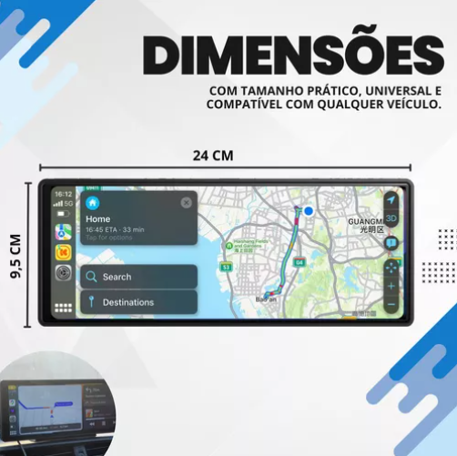 Central multimídia Universal 10 polegadas Apple Carplay e Android Auto- One Blaz