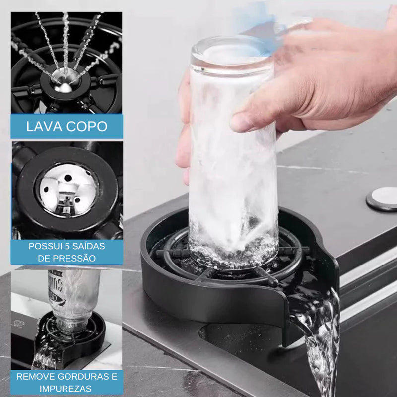 Cuba de Cozinha Gourmet Cascata com Torneiras e Acessórios 75 x 45 cm